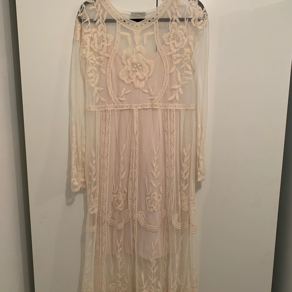 Elegant Cream Lace Overlay Dress